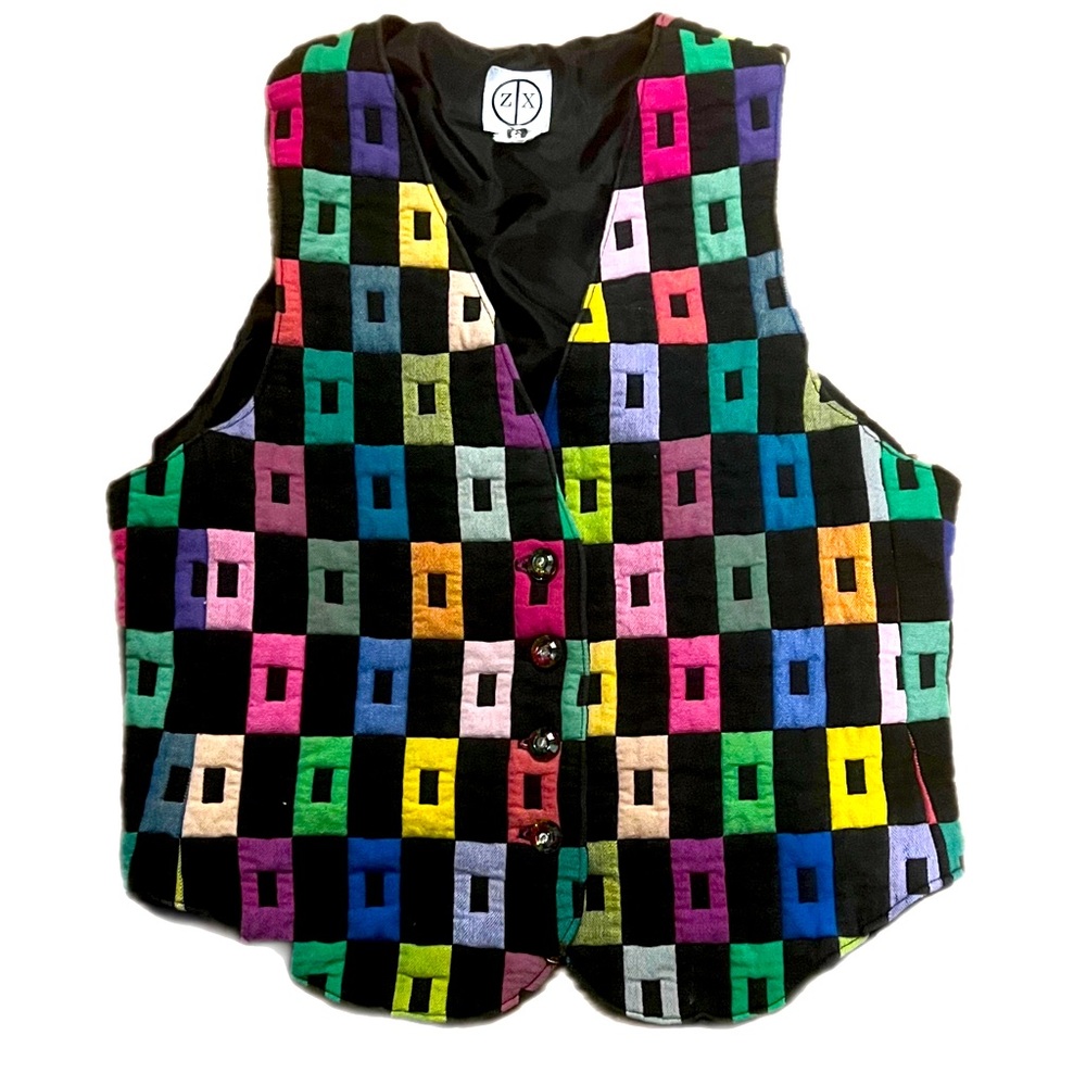 Vintage X/Z color-block rainbow quilted vest